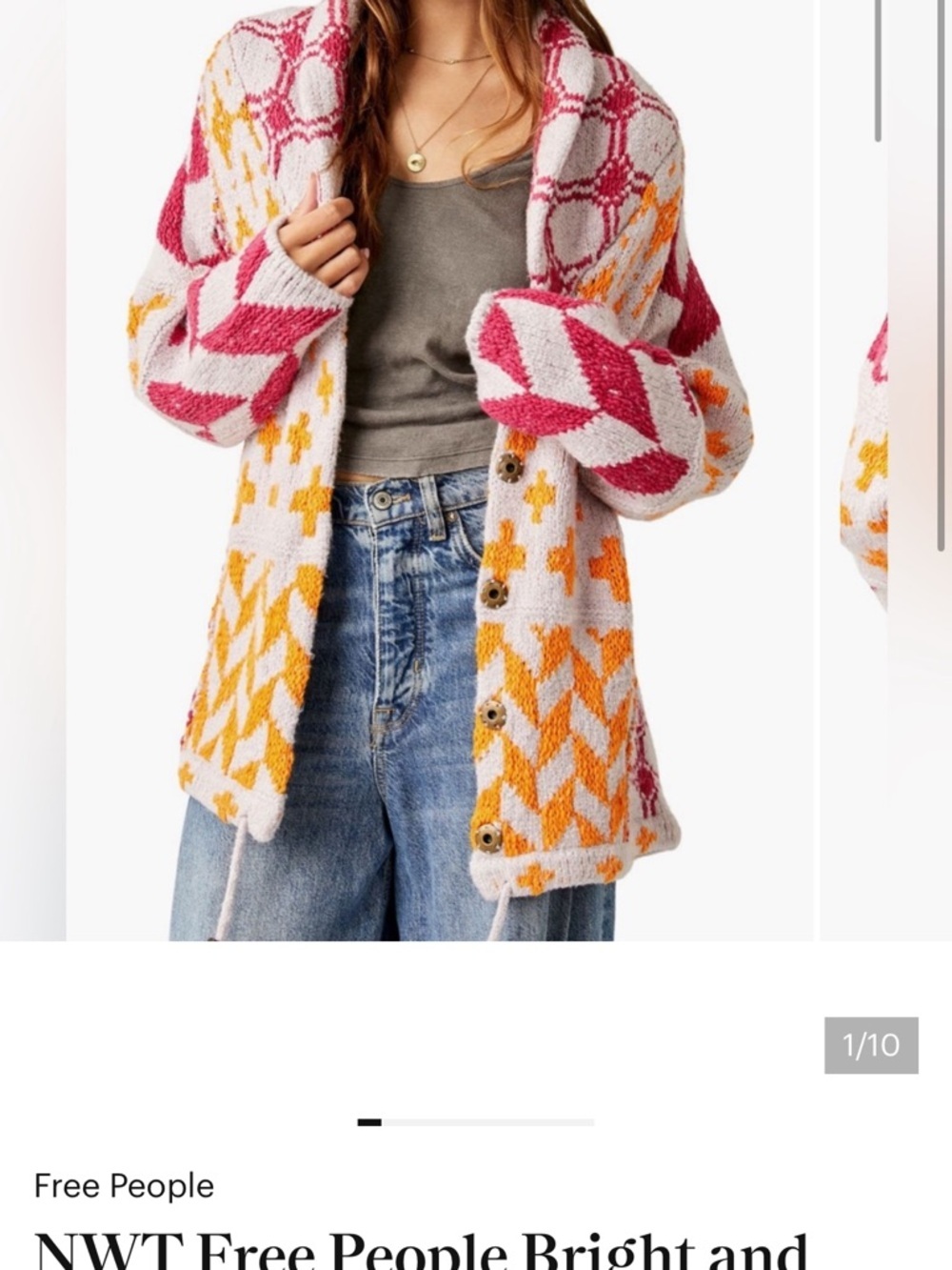 NWT Free People Bright & Optimistic Patterned Cozy Cardigan Sweater Small